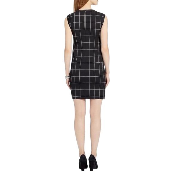 Lauren Ralph Lauren Leather Trim Dress Size 6 Windowpane Plaid Black Sheath - Picture 3 of 8